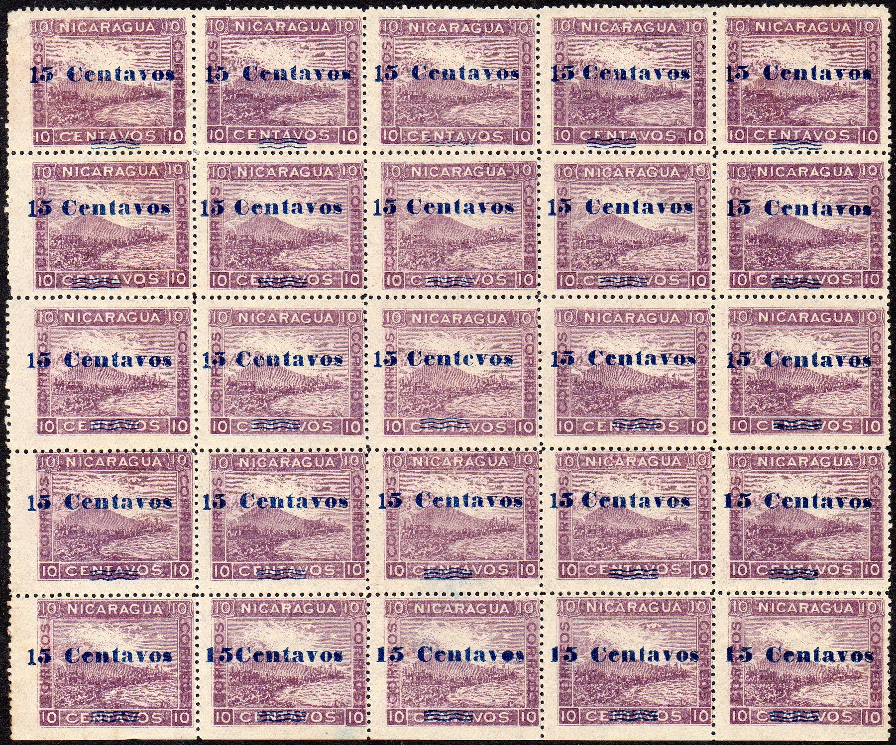 timbres-poste sellos postales stamps Nicaragua Momotombo Volcano & Train 1904 15 centavos surcharge 15c/10c